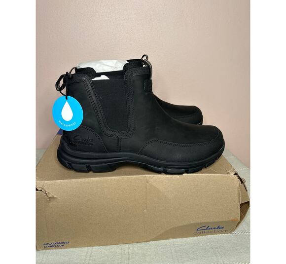 Clarks Men\'s Walpath Easy Chelsea Boot Black Leather Size 12 W Waterproof New main image 9